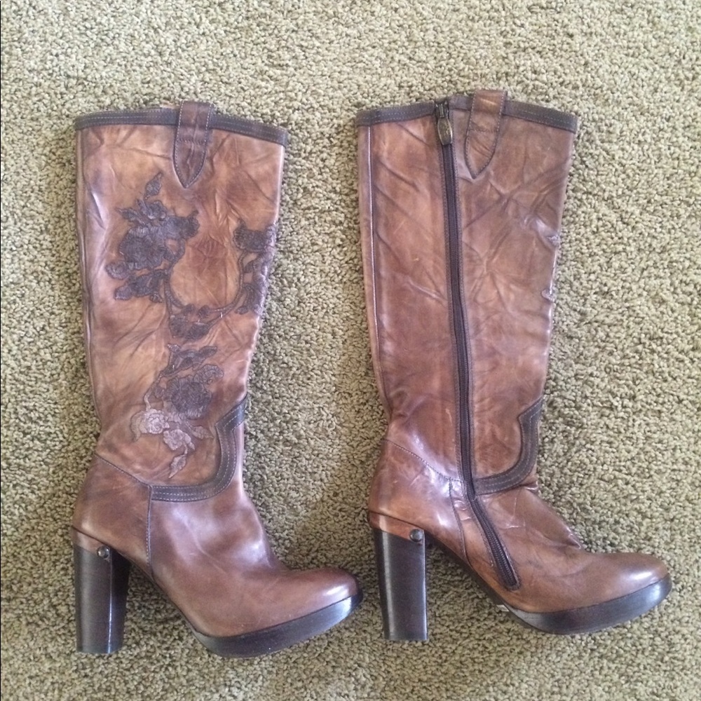 Italian Leather Brown Women's Embroidered Rose Country Wedding Cowgirl Boot Boho